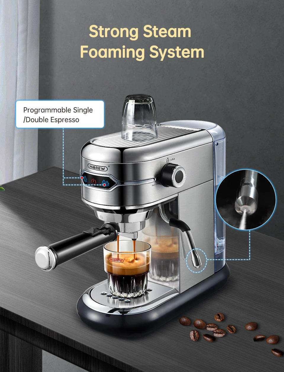 Hibrew Coffee Maker Cafetera 20 Bar Inox Semi