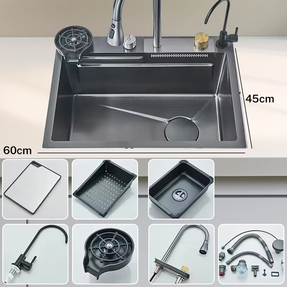 304 Stainless Steel Waterfall Sink Large Slot Integrated