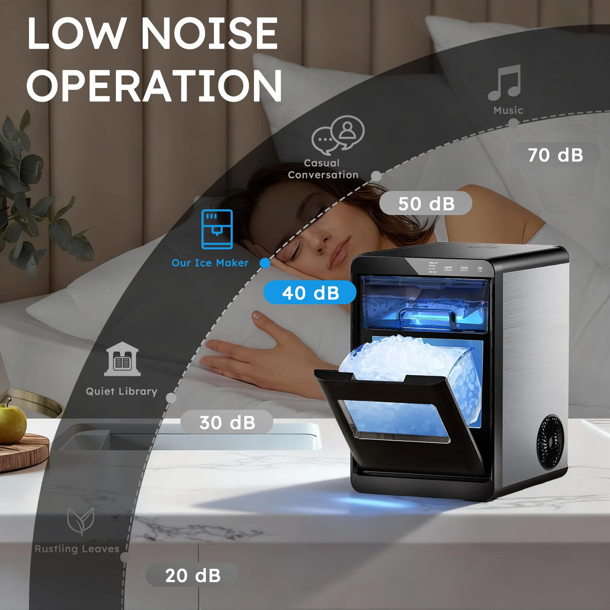 Nugget Ice Maker Countertop 44bs/24h Self-Cleaning Chewable