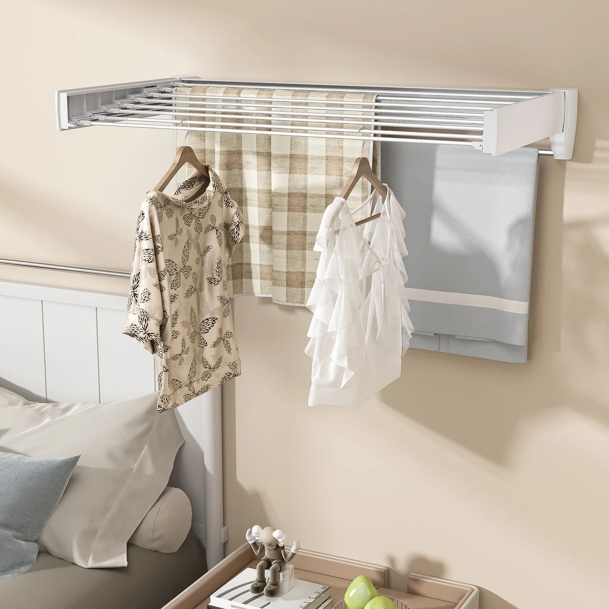 70/100cm Wall-Mounted Clothes Drying Rack Retractable Folding