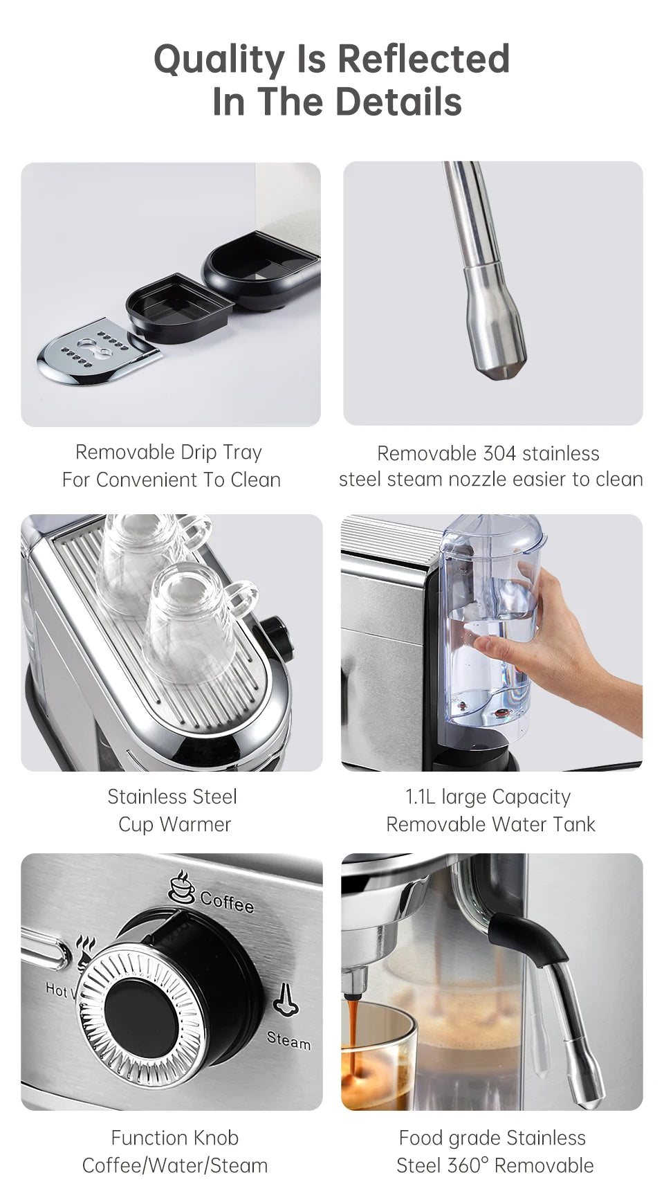 Hibrew Coffee Maker Cafetera 20 Bar Inox Semi