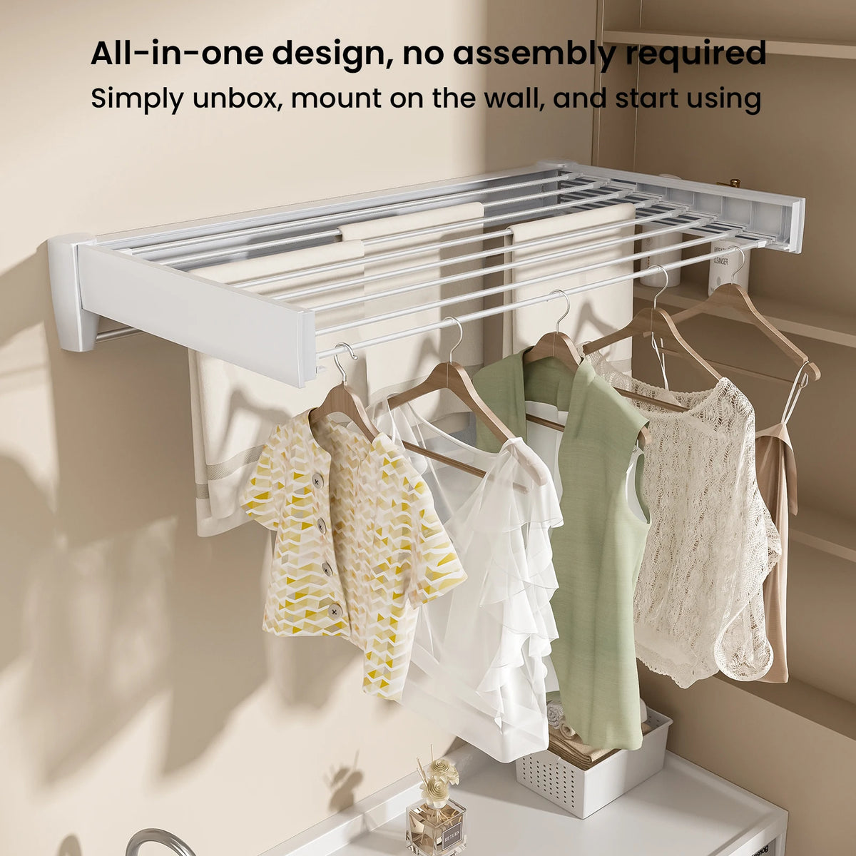 70/100cm Wall-Mounted Clothes Drying Rack Retractable Folding