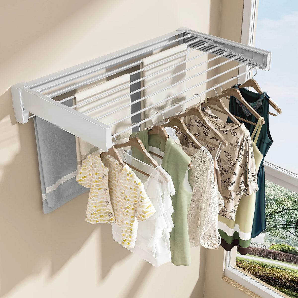 70/100cm Wall-Mounted Clothes Drying Rack Retractable Folding