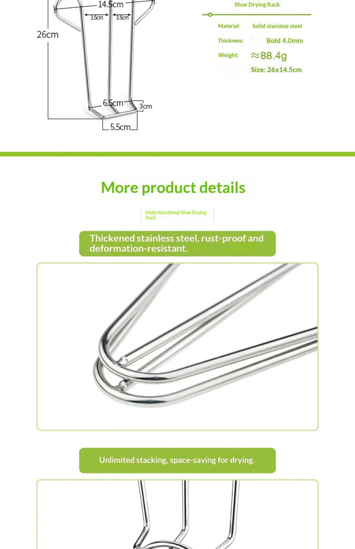 4/6pcs Windproof Rust Resistant Stainless Steel Shoe Drying