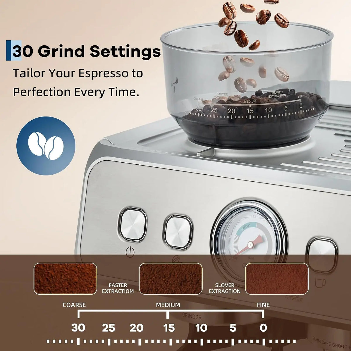 Coffee Machine Conical Burr Grinder 20 Bar Pressure