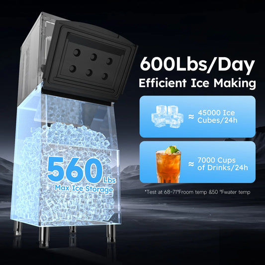 Etl Listed 600lbs/24h Commercial Ice Machine 560lbs Large