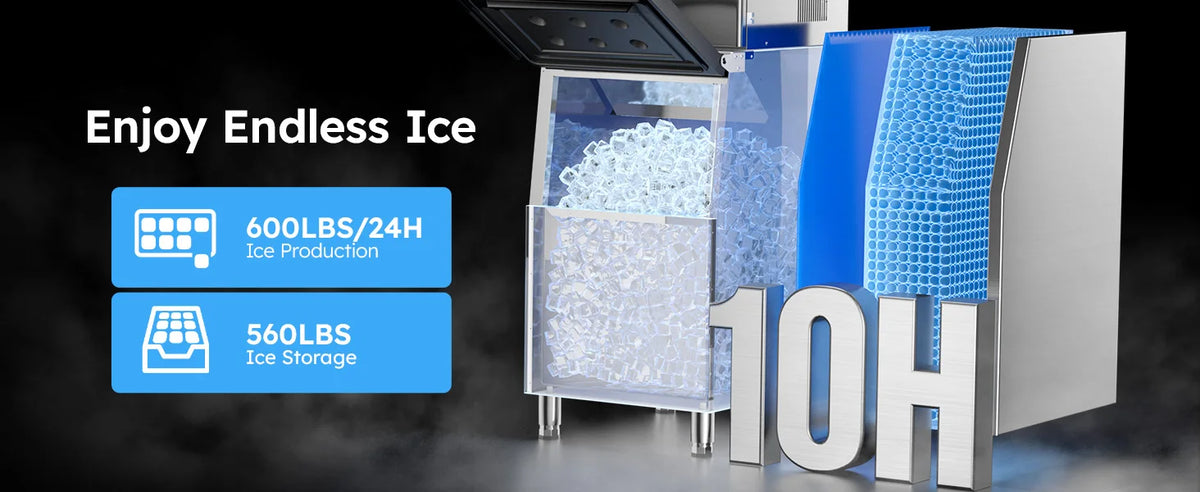 Etl Listed 600lbs/24h Commercial Ice Machine 560lbs Large