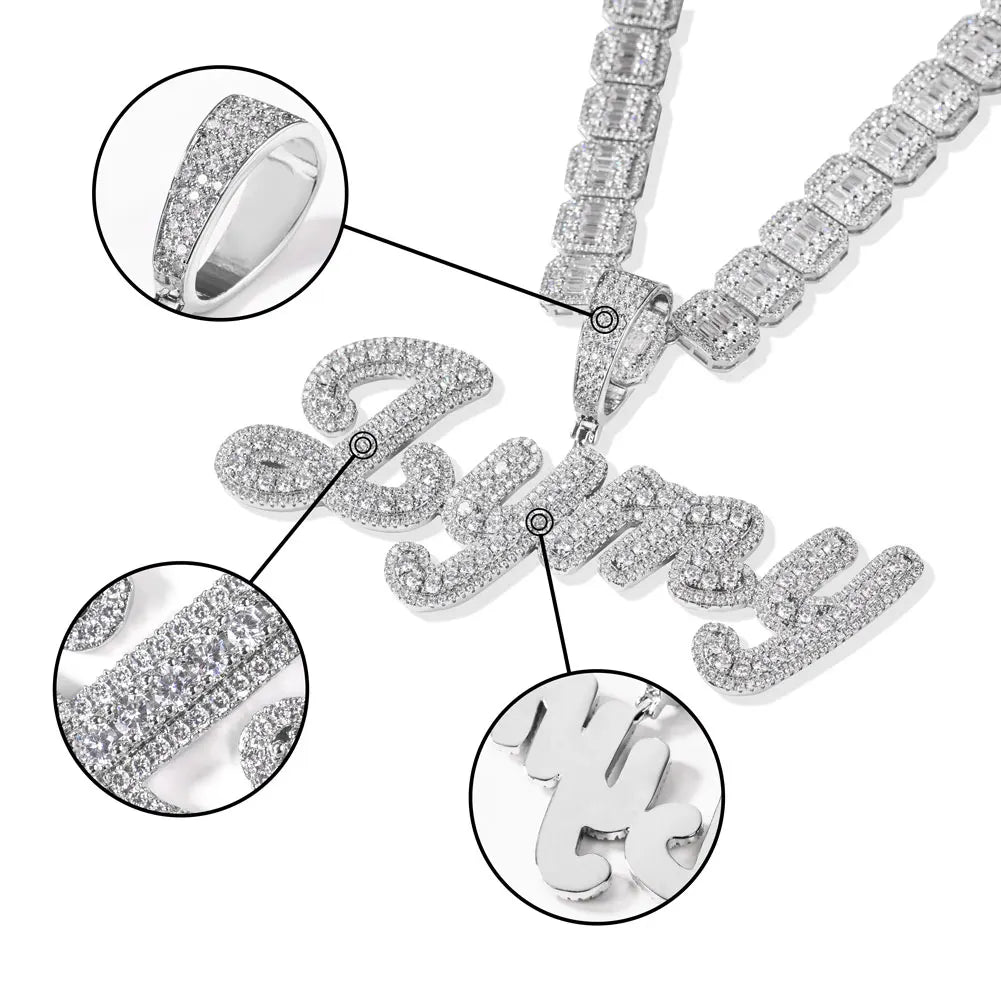 Uwin Custom Name Pendant Brush Cursive Letter Necklace