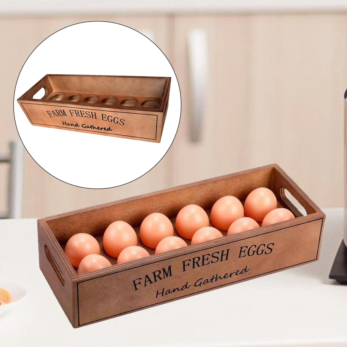 Wooden Rustic Egg Holder Farmhouse Storage Basket Chicken