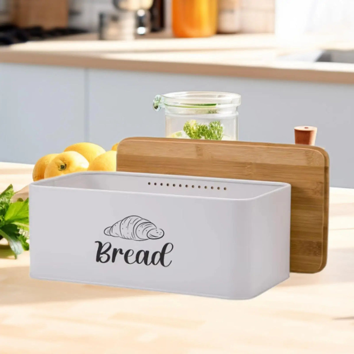 Breadbasket Sturdy Bread Box Kitchenware Layer Bamboo Lid