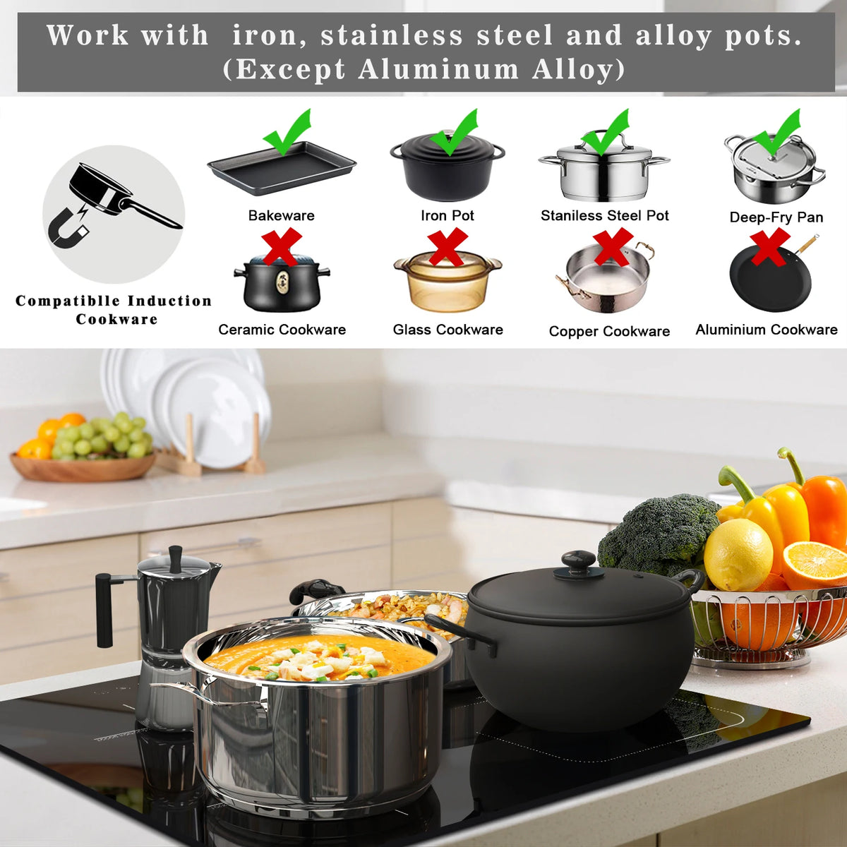 Karinear Built-In 4-Burner Induction Cooktop Electric Induction