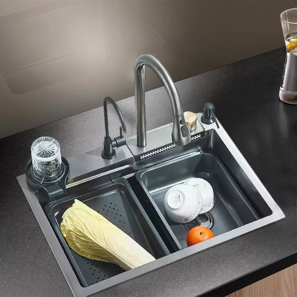304 Stainless Steel Waterfall Sink Large Slot Integrated