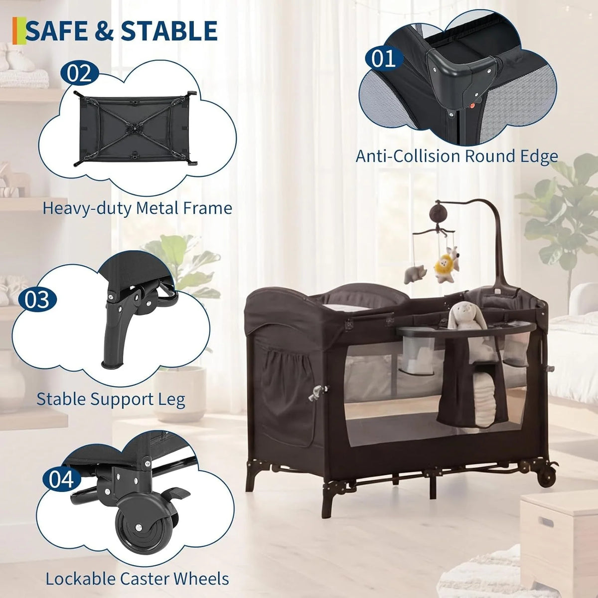 4-In-1 Baby Bed & Side-Sleeping Crib Baby Playpen