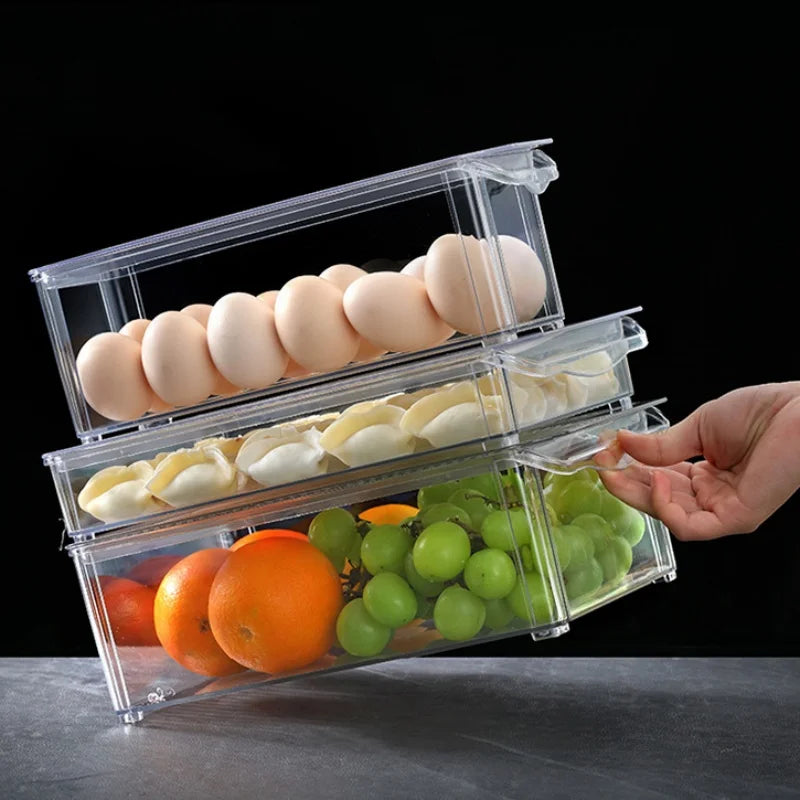 Fridge Organizer Stackable Refrigerator Organizer Bins Lids Clear