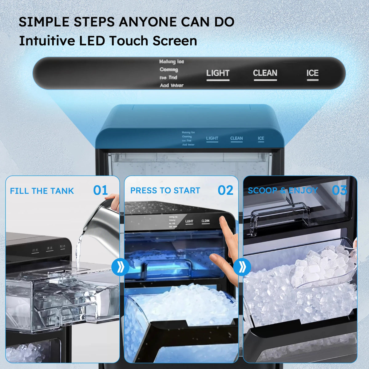 Nugget Ice Maker Countertop 44bs/24h Self-Cleaning Chewable
