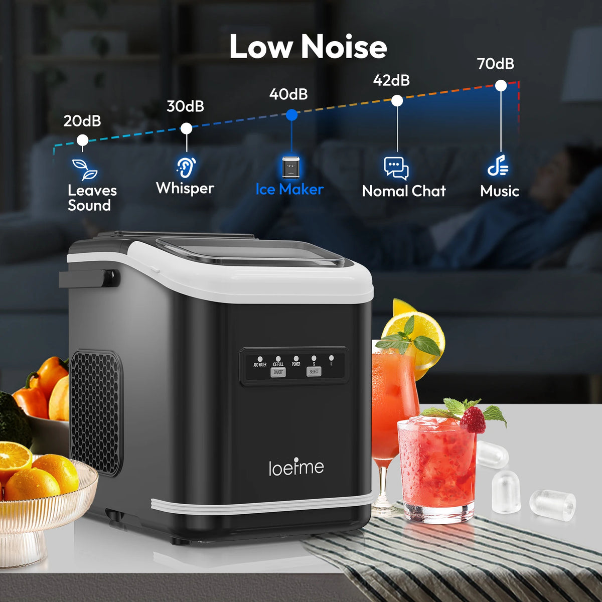 Loefme 12kg/24h Electric Ice Maker Desktop Fully Automatic