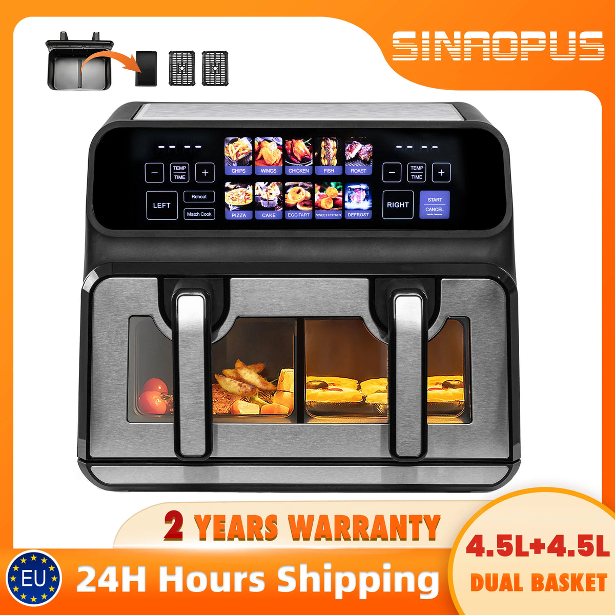 9l Dual Basket Air Fryer Oilless Cooker Led