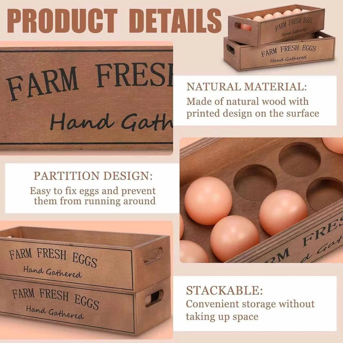 Wooden Rustic Egg Holder Farmhouse Storage Basket Chicken
