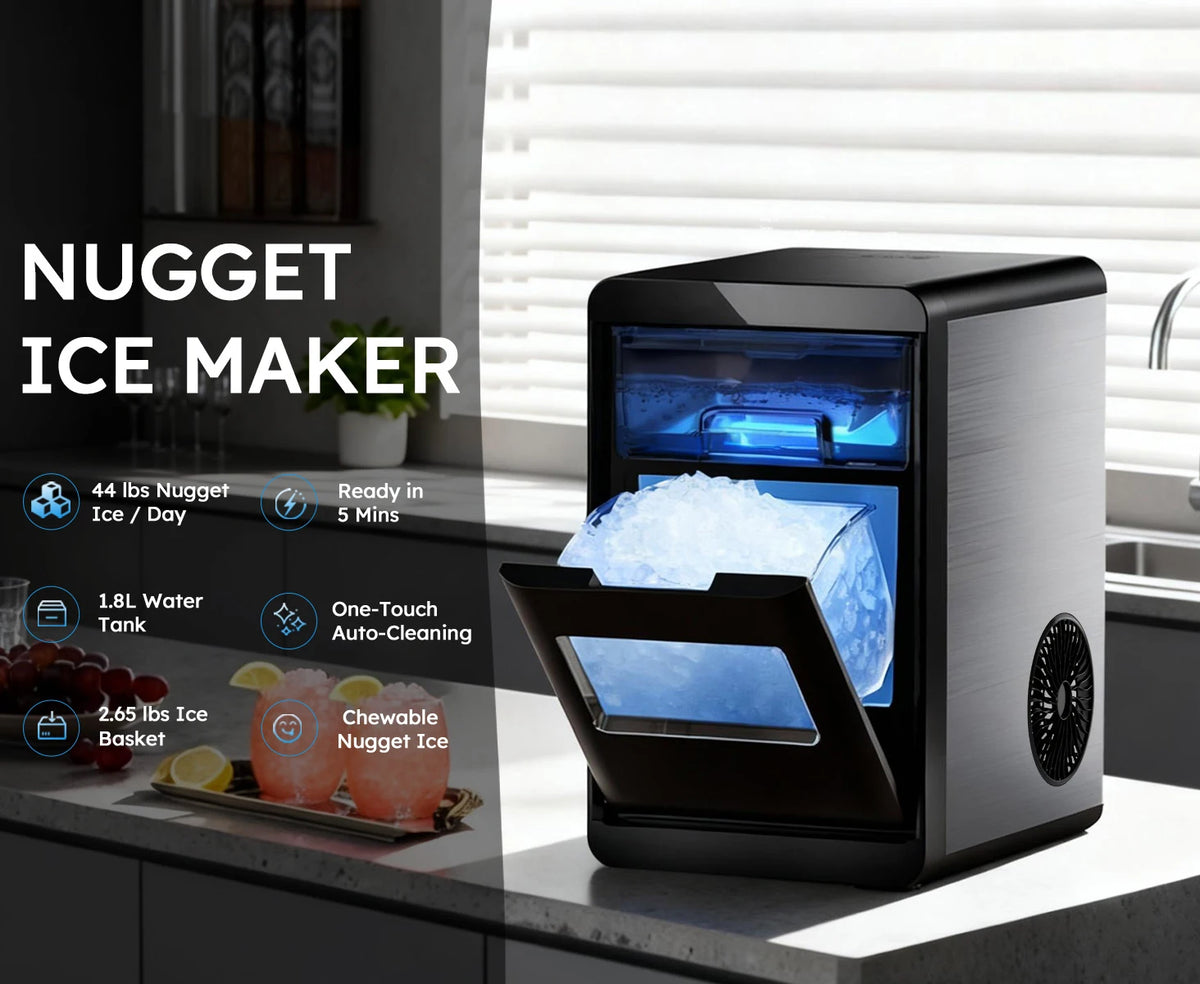 Nugget Ice Maker Countertop 44bs/24h Self-Cleaning Chewable