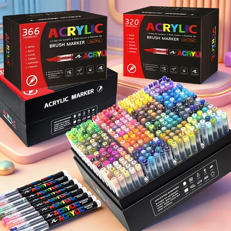12-366 Colors Acrylic Marker Permanent Markers Brush Tip