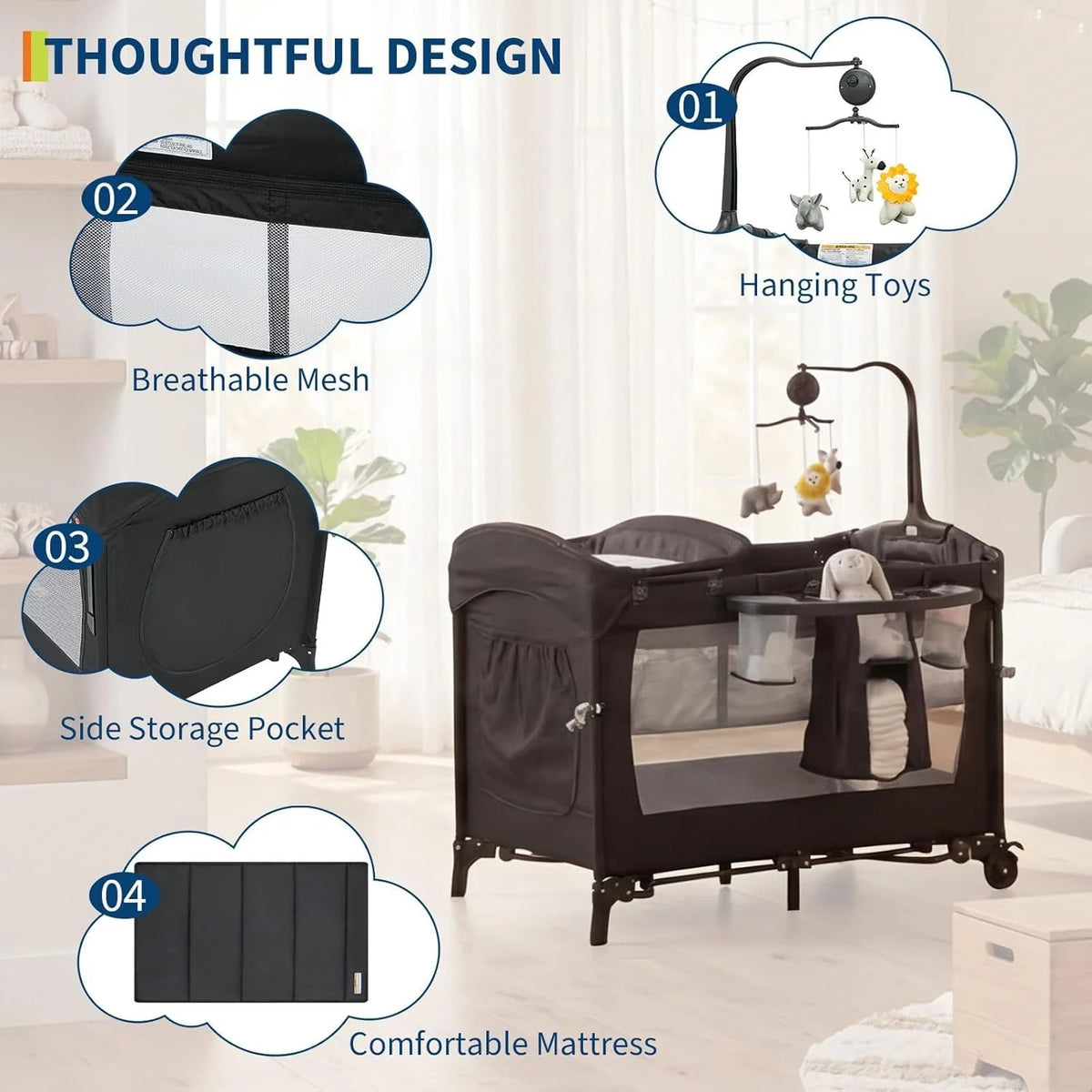 4-In-1 Baby Bed & Side-Sleeping Crib Baby Playpen