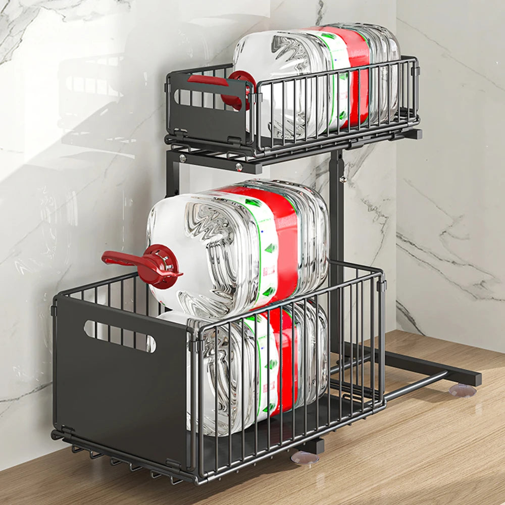 2-Tier Pull Out Cabinet Organizer Adjustable Height Sliding