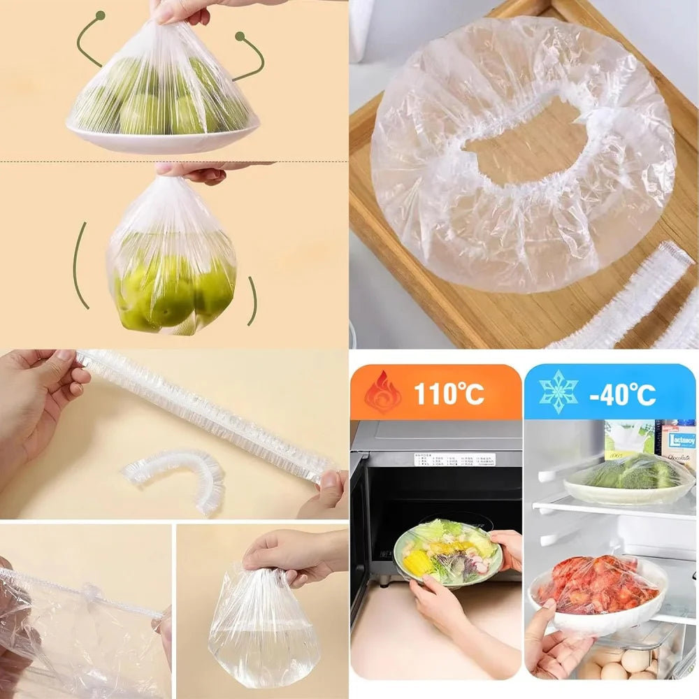 100/200 Disposable Bowl Lids Elastic Plastic Food Storage