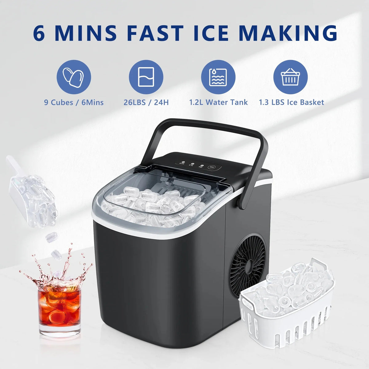 Simzlife 25 Lbs/24h Countertop Ice Maker Machine Bullet-Shaped
