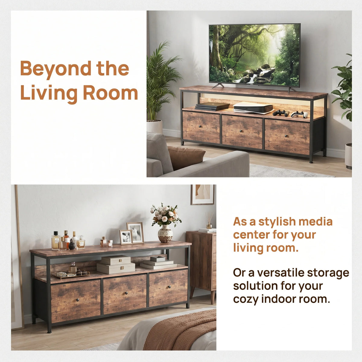 108cm Tv Cabinet Storage Unit Drawers Open Shelves