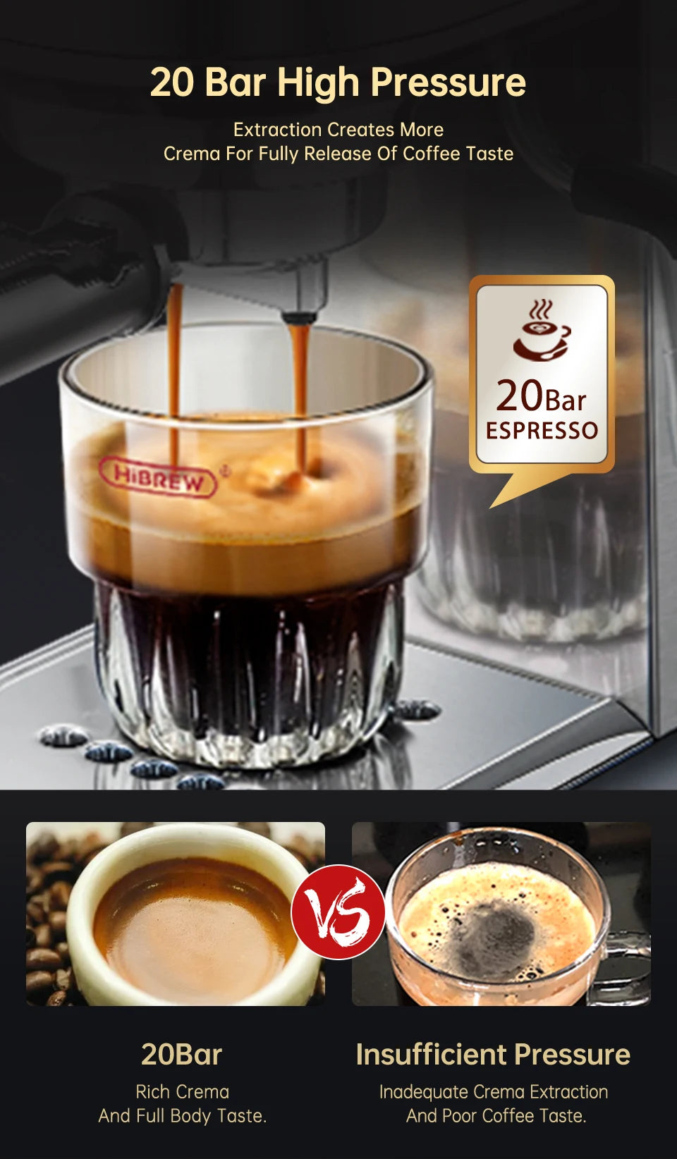 Hibrew Coffee Maker Cafetera 20 Bar Inox Semi