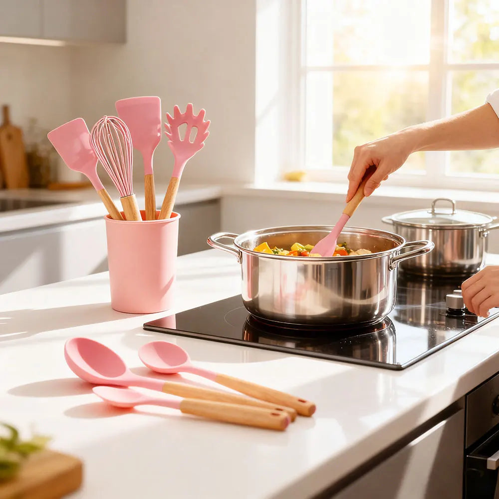 12 Cooking Silicone Cooking Utensils Utensil Wooden Handle