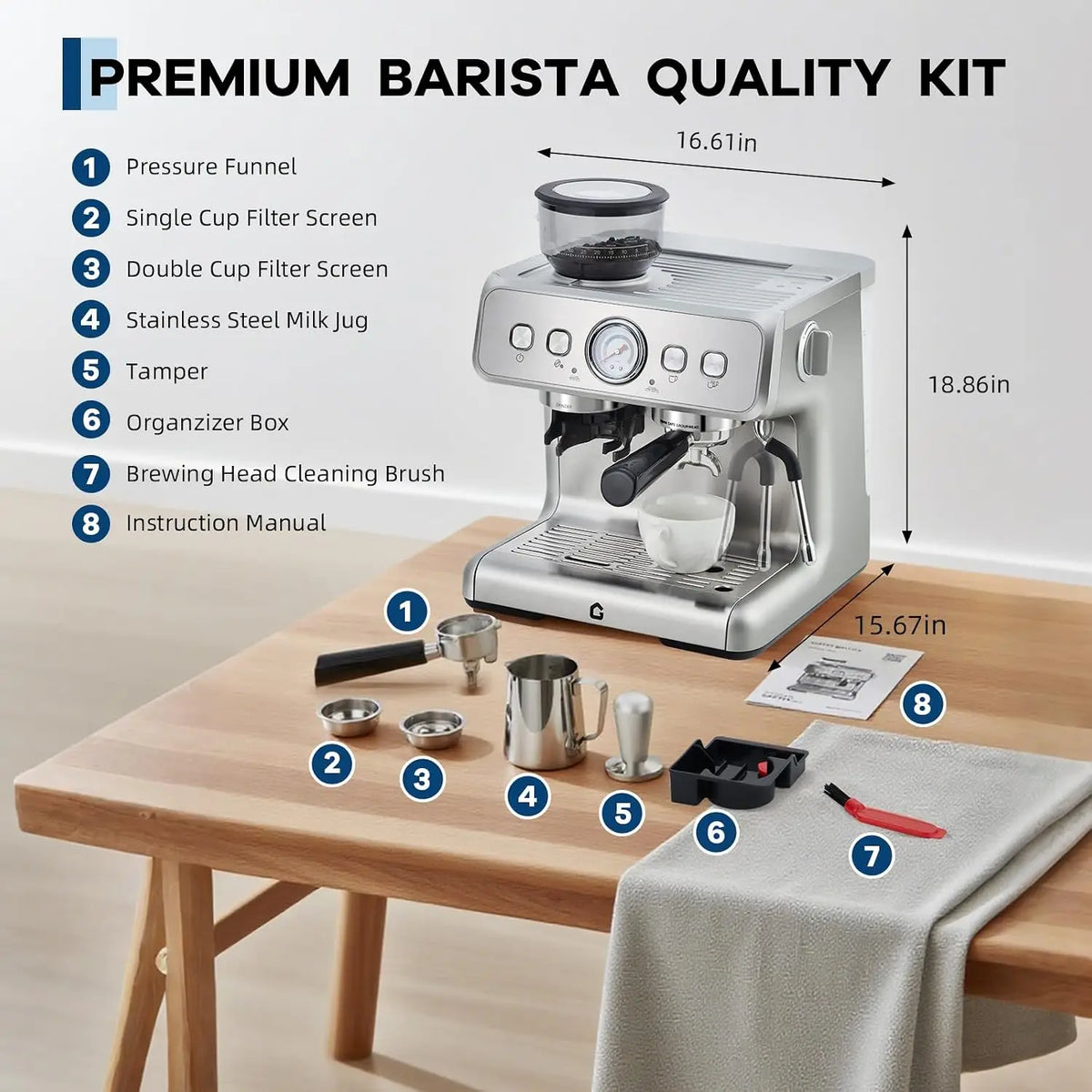 Coffee Machine Conical Burr Grinder 20 Bar Pressure