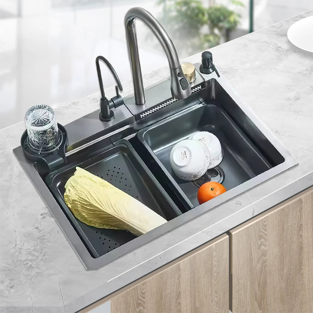304 Stainless Steel Waterfall Sink Large Slot Integrated