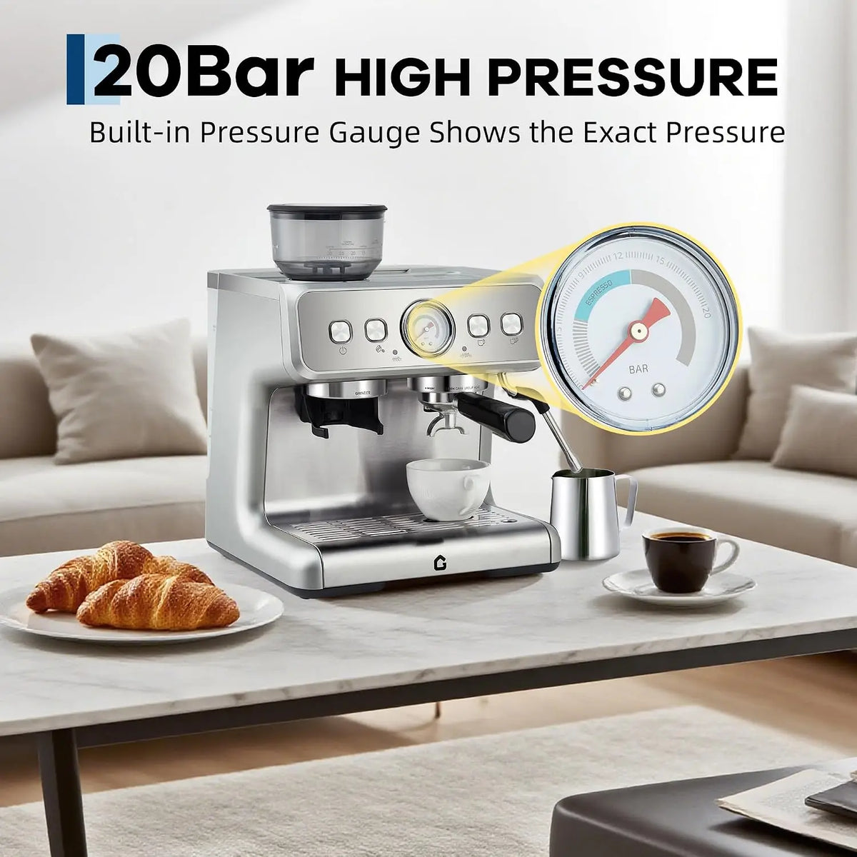 Coffee Machine Conical Burr Grinder 20 Bar Pressure
