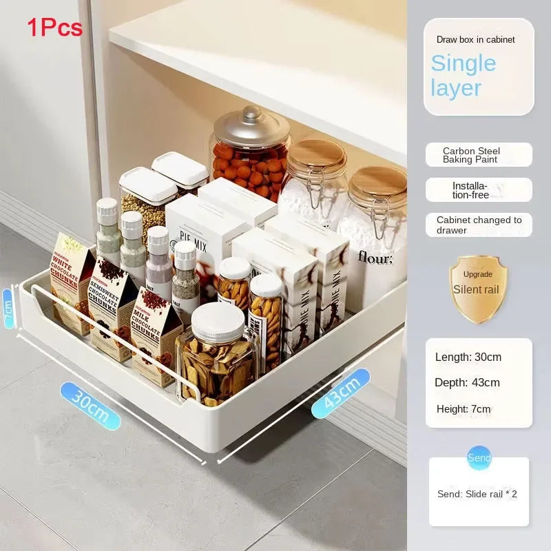 Storage Shelf Slide Rails Pull-Out Drawer Type Organizer