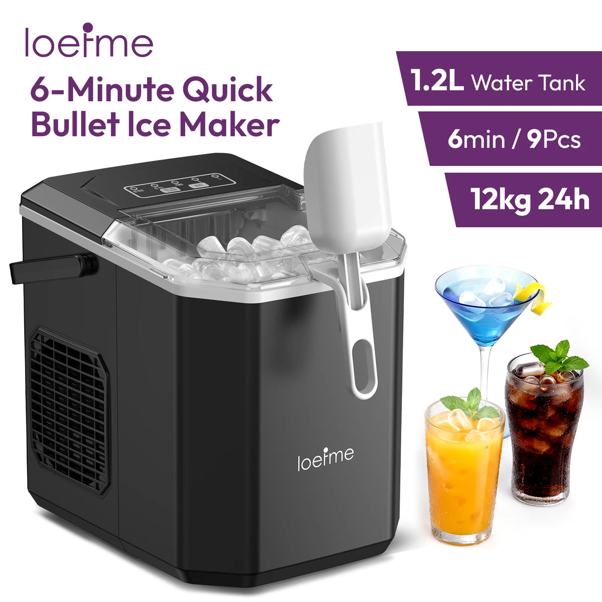 Loefme Ice Maker 15kg/24h 16 Ice Cubes In