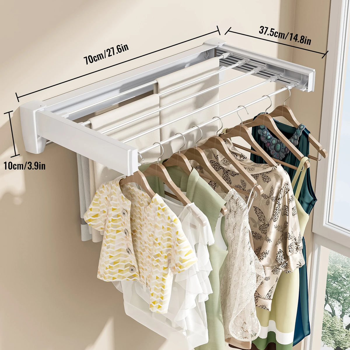 70/100cm Wall-Mounted Clothes Drying Rack Retractable Folding