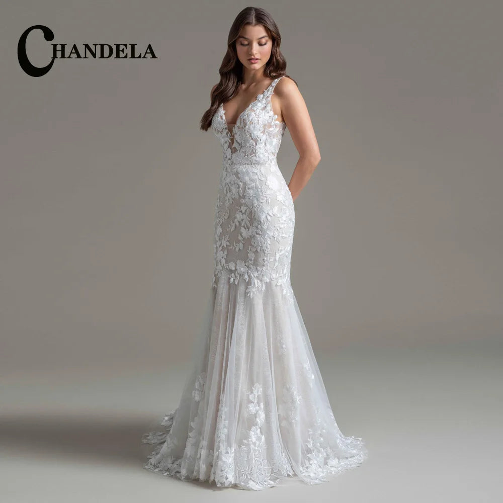 Chandela Bling Neck Wedding Dresses Woman Bride Detachable