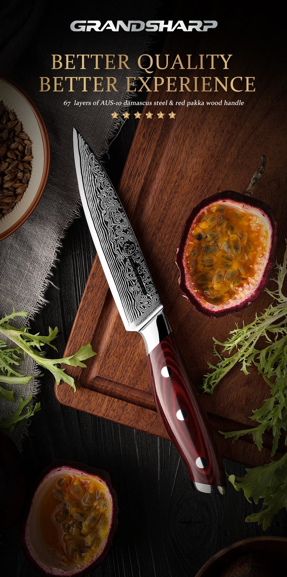 Grandsharp Inch Utility Knife 67 Layers Japanese Damascus