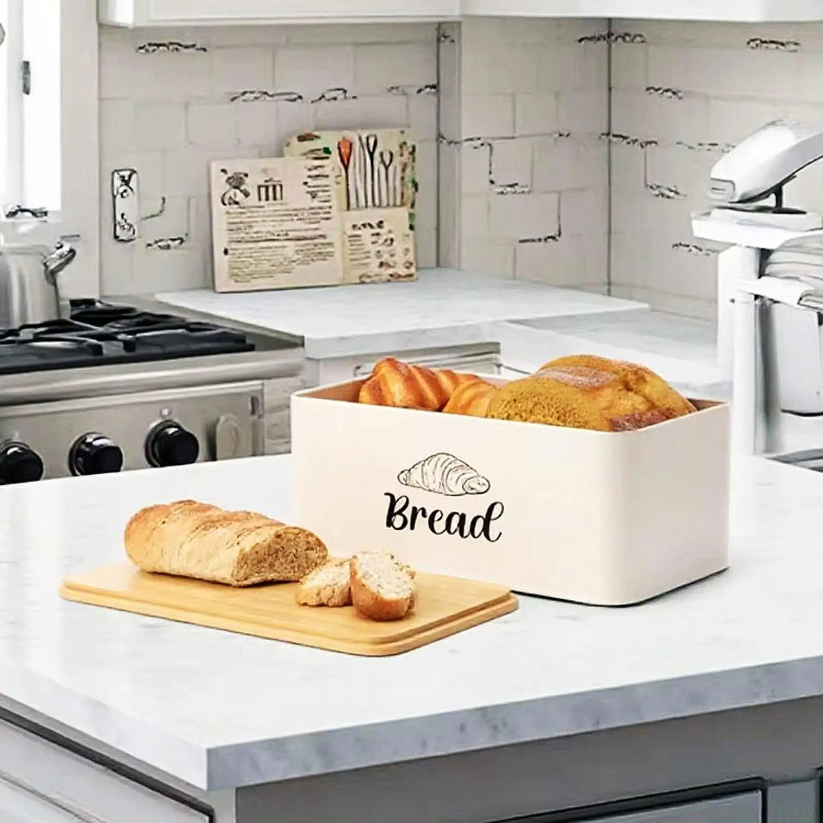Breadbasket Sturdy Bread Box Kitchenware Layer Bamboo Lid