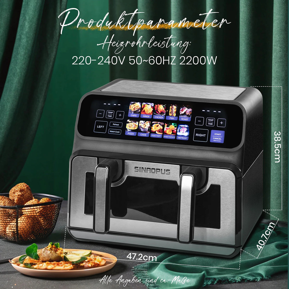 9l Dual Basket Air Fryer Oilless Cooker Led