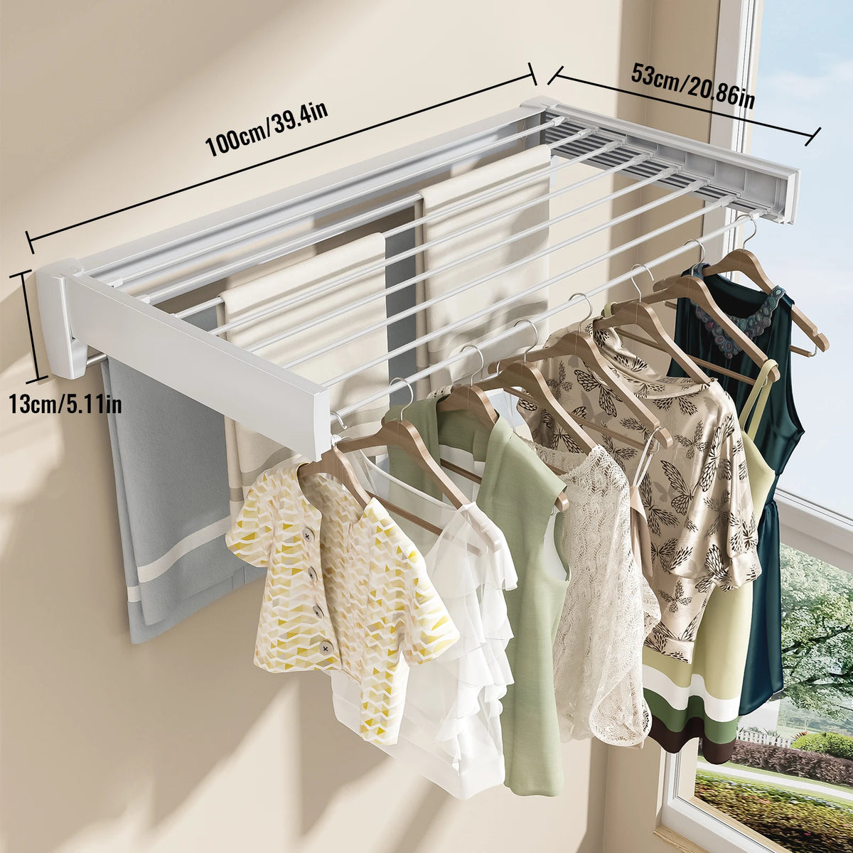 70/100cm Wall-Mounted Clothes Drying Rack Retractable Folding