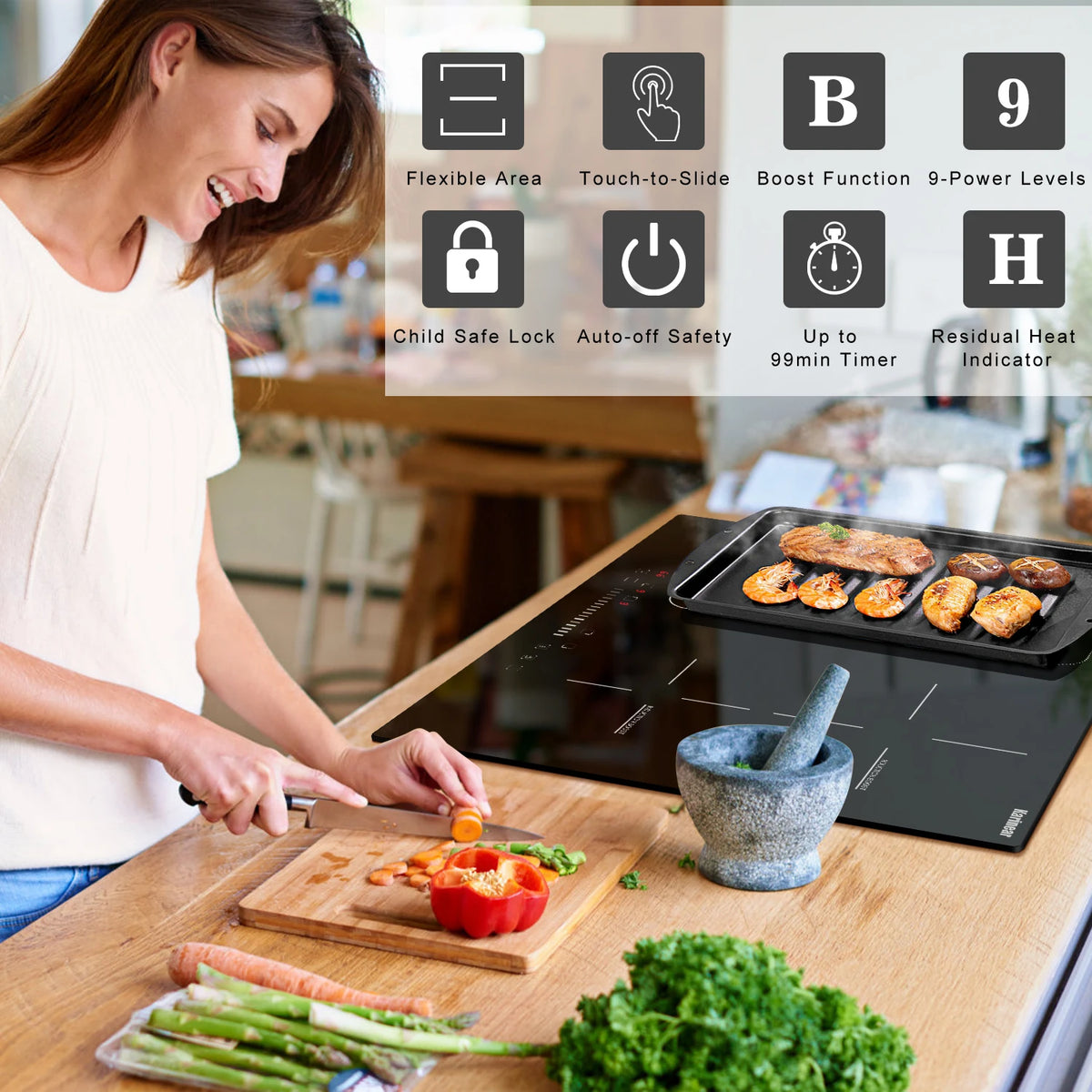 Karinear Built-In 4-Burner Induction Cooktop Electric Induction