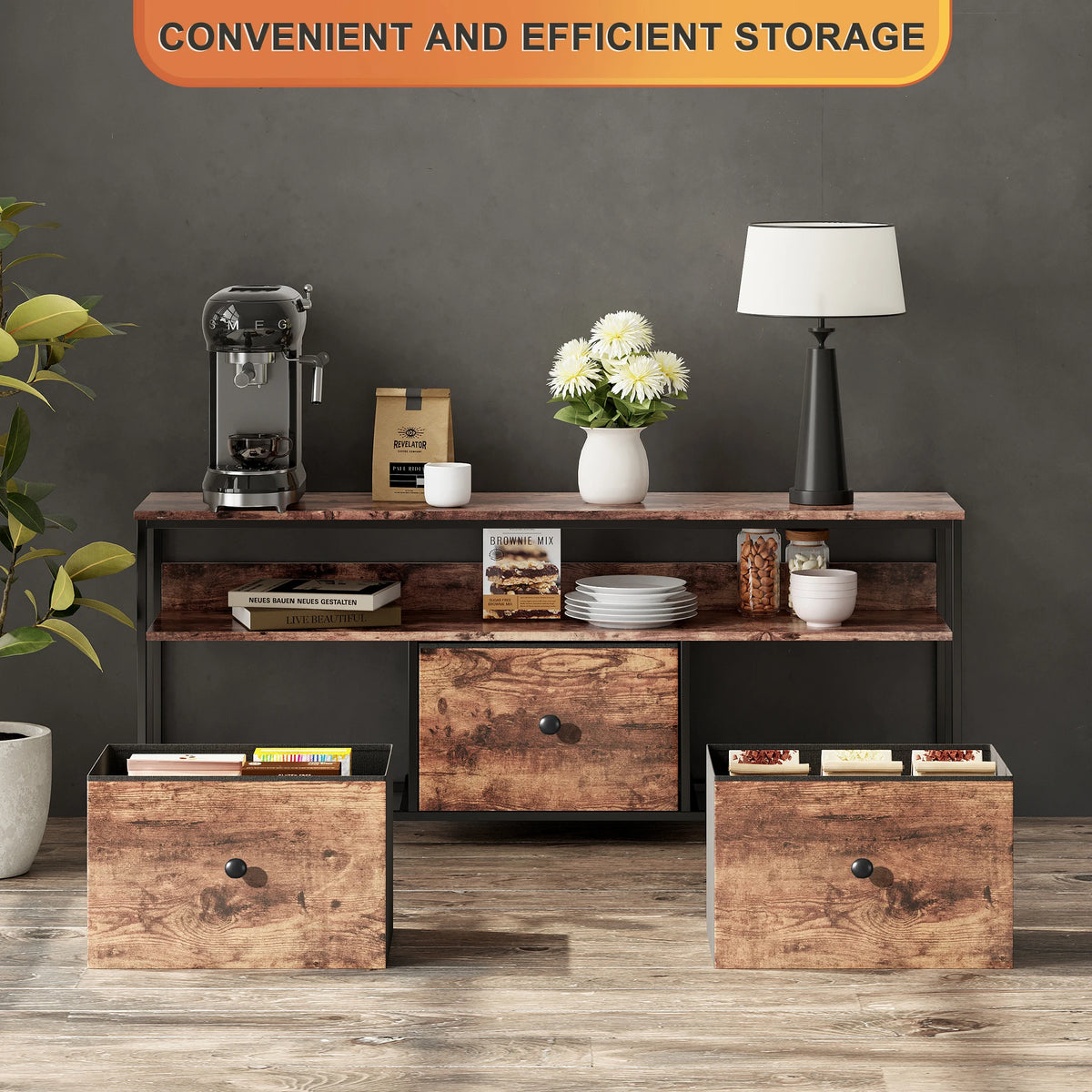 108cm Tv Cabinet Storage Unit Drawers Open Shelves