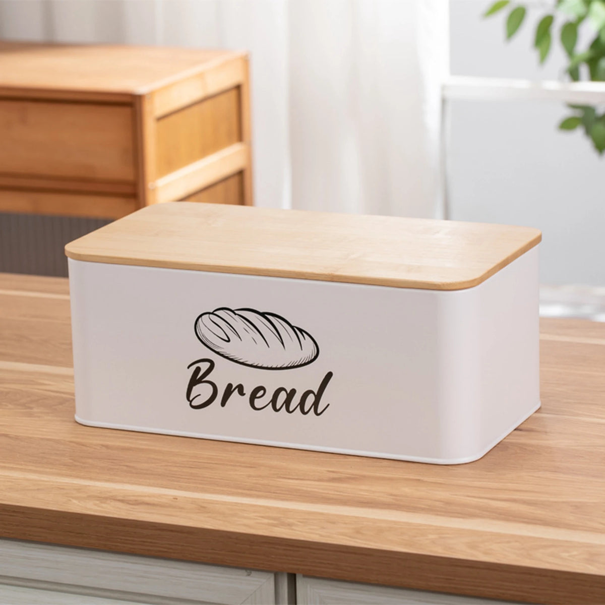 Breadbasket Sturdy Bread Box Kitchenware Layer Bamboo Lid