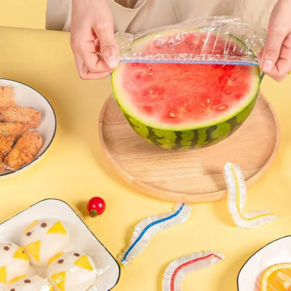100/200 Disposable Bowl Lids Elastic Plastic Food Storage