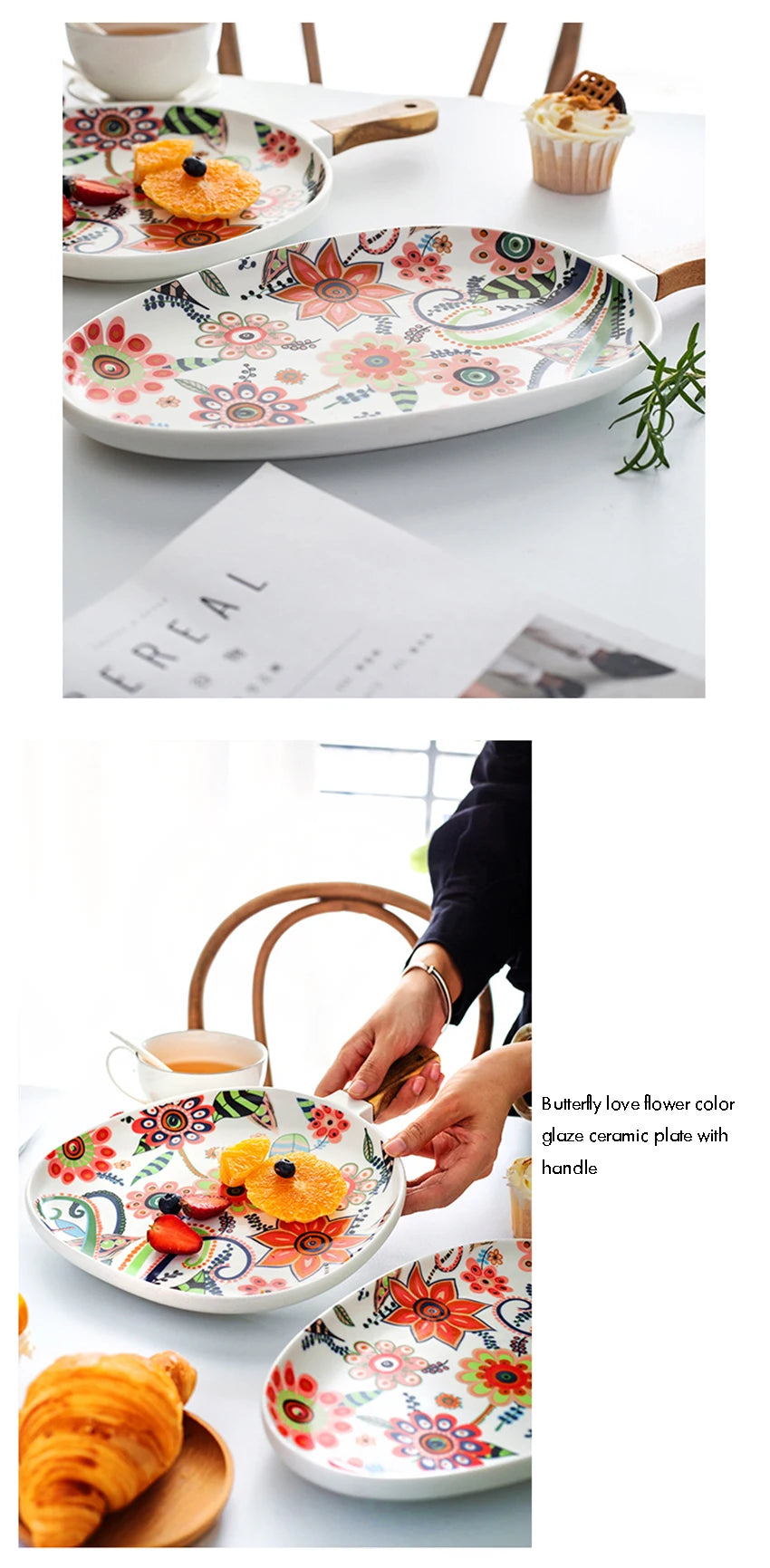 Ceramic Salad Plates Handle Porcelain Dinner Plates Colorful