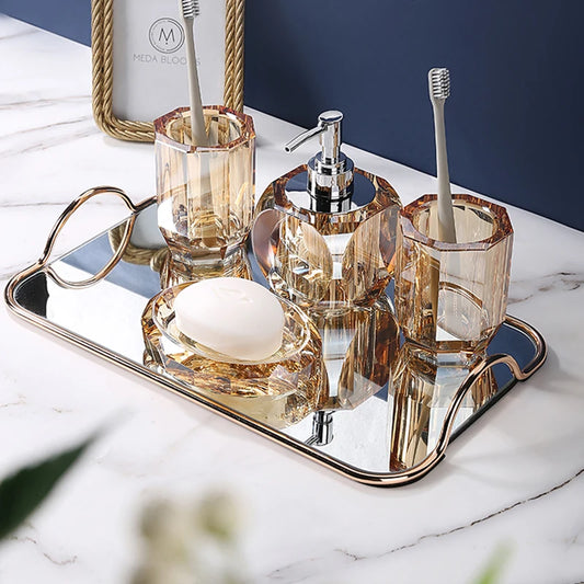Crystal Glass Bathroom Toothbrush Cup Soap Dish Bottling