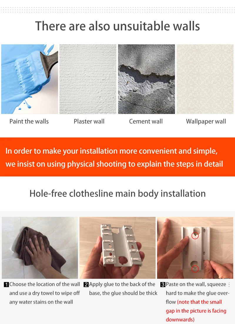 Punch-Free Retractable Clothesline Hotel Wall Hanging Clothes