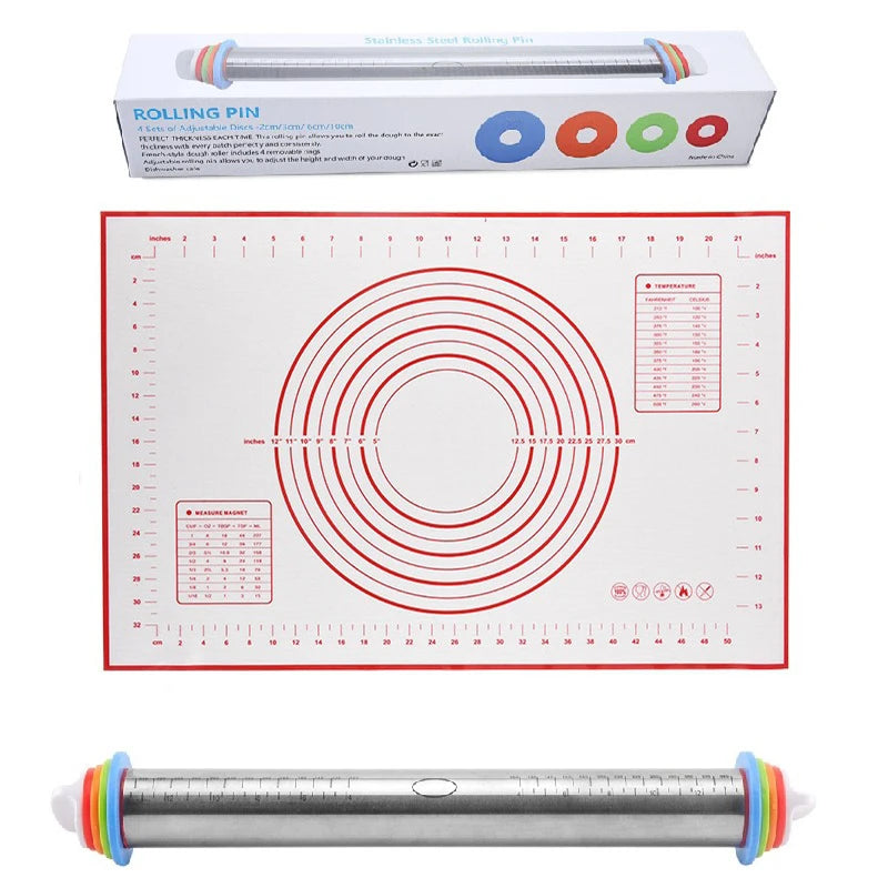 Stainless Steel Rolling Pins Silicone Baking Pastry Mat